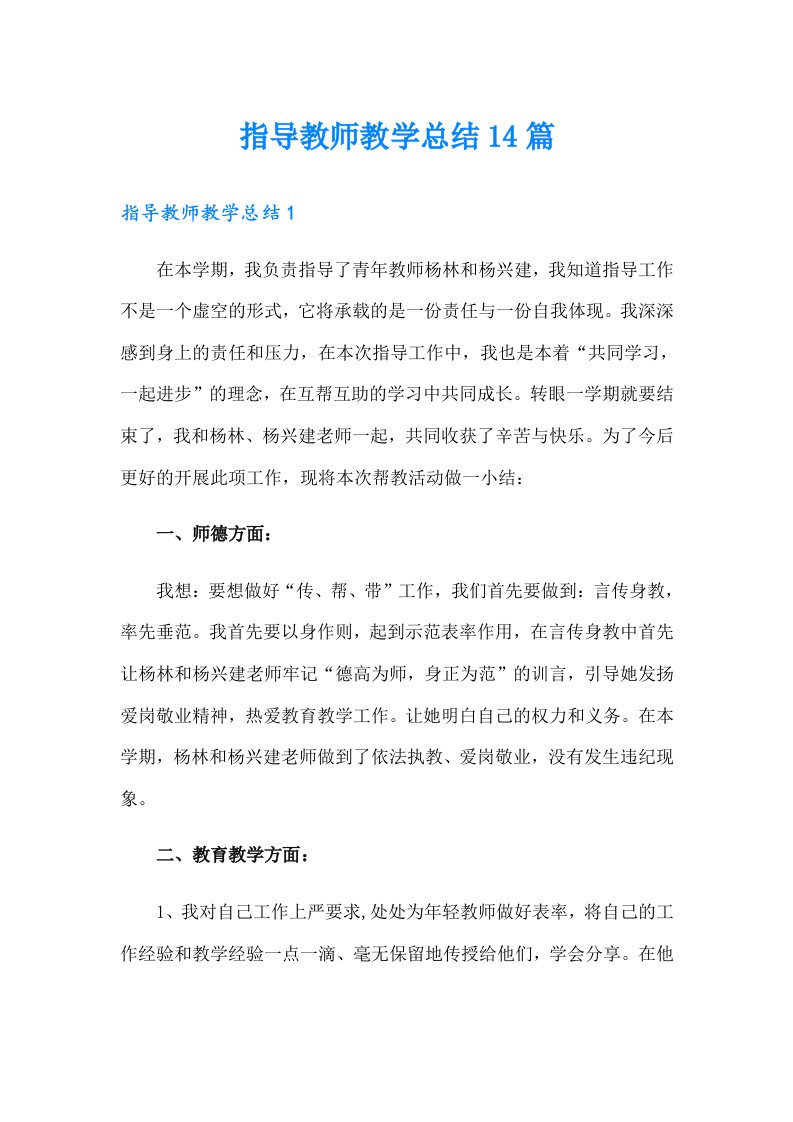 指导教师教学总结14篇