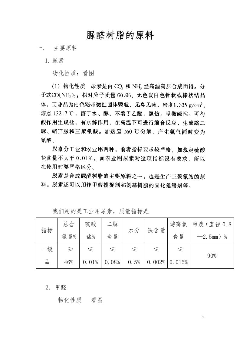 脲醛树脂原料辅料