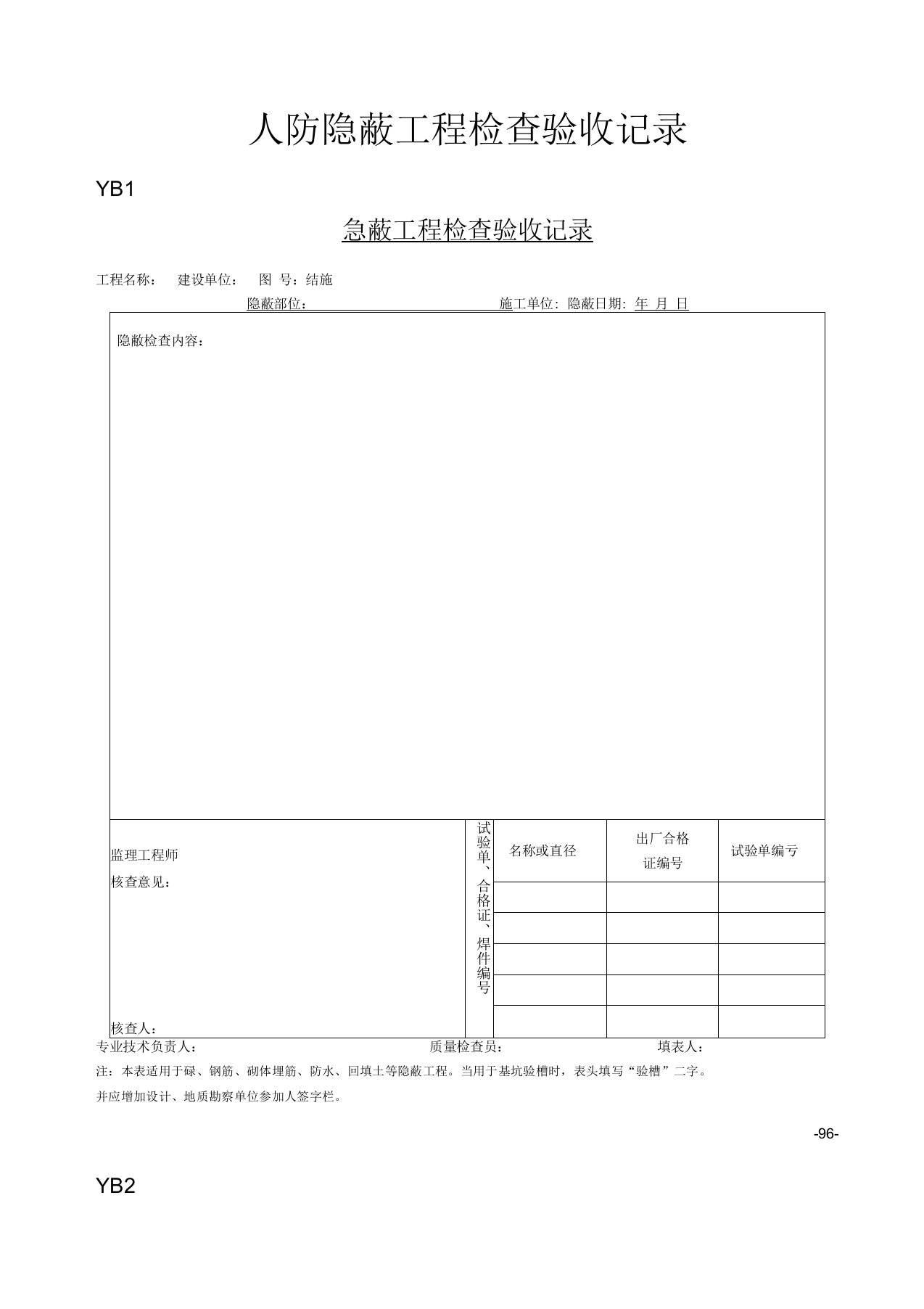 人防隐蔽工程检查验收记录