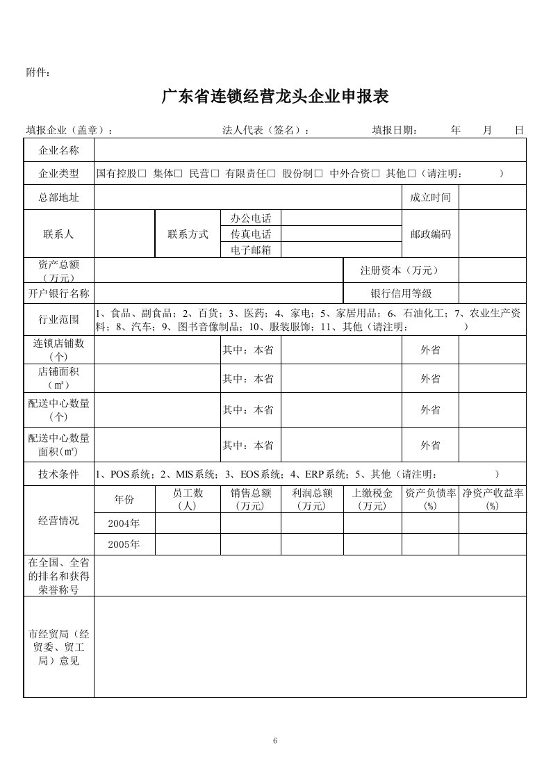 表格模板-广东省连锁经营龙头企业申报表