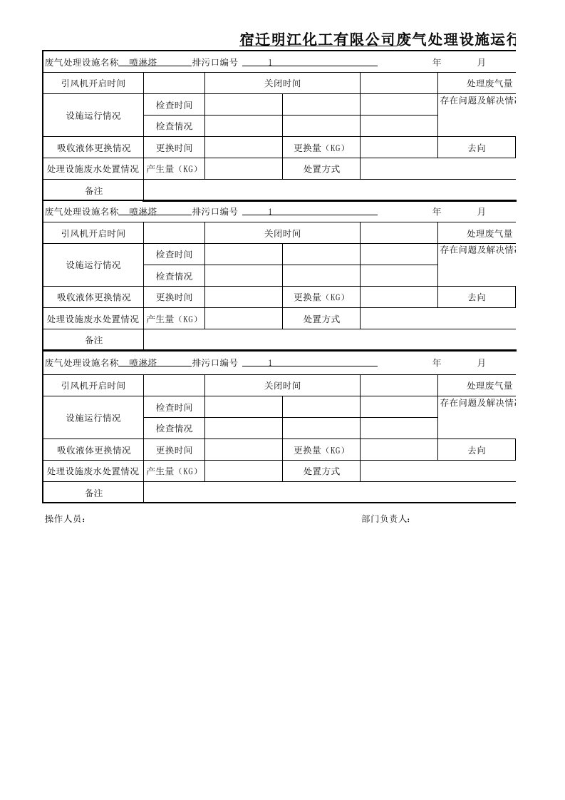 废气处理设施运行台账