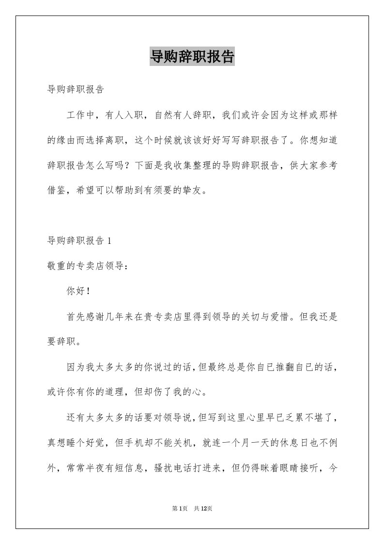 导购辞职报告例文8