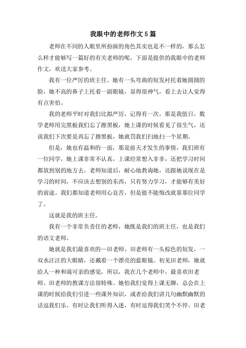 我眼中的老师作文5篇