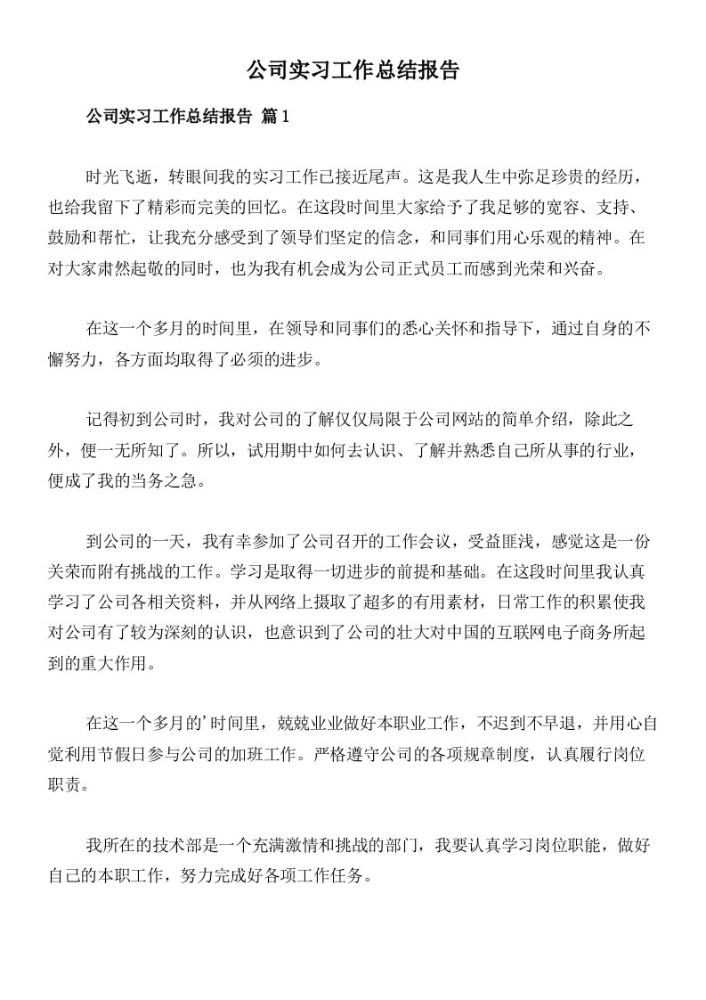 公司实习工作总结报告