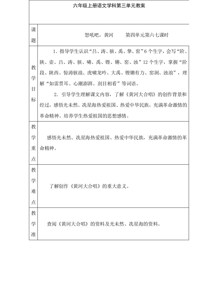 《怒号吧黄河》未修改教学案