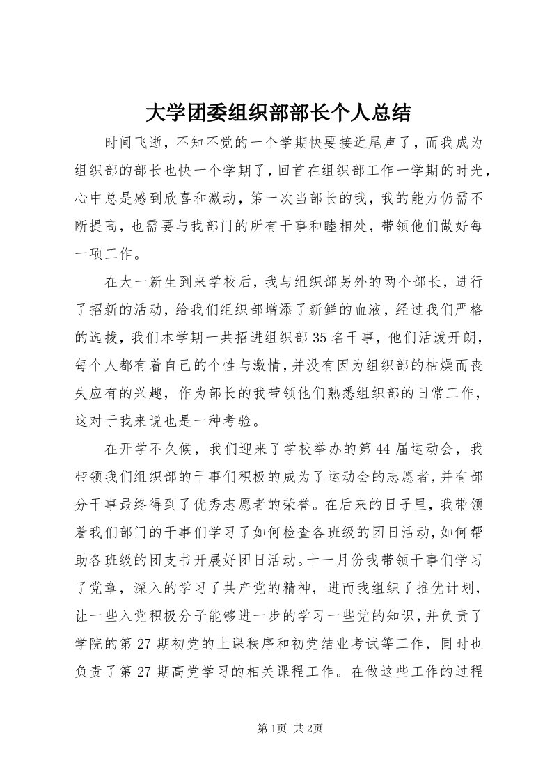 大学团委组织部部长个人总结