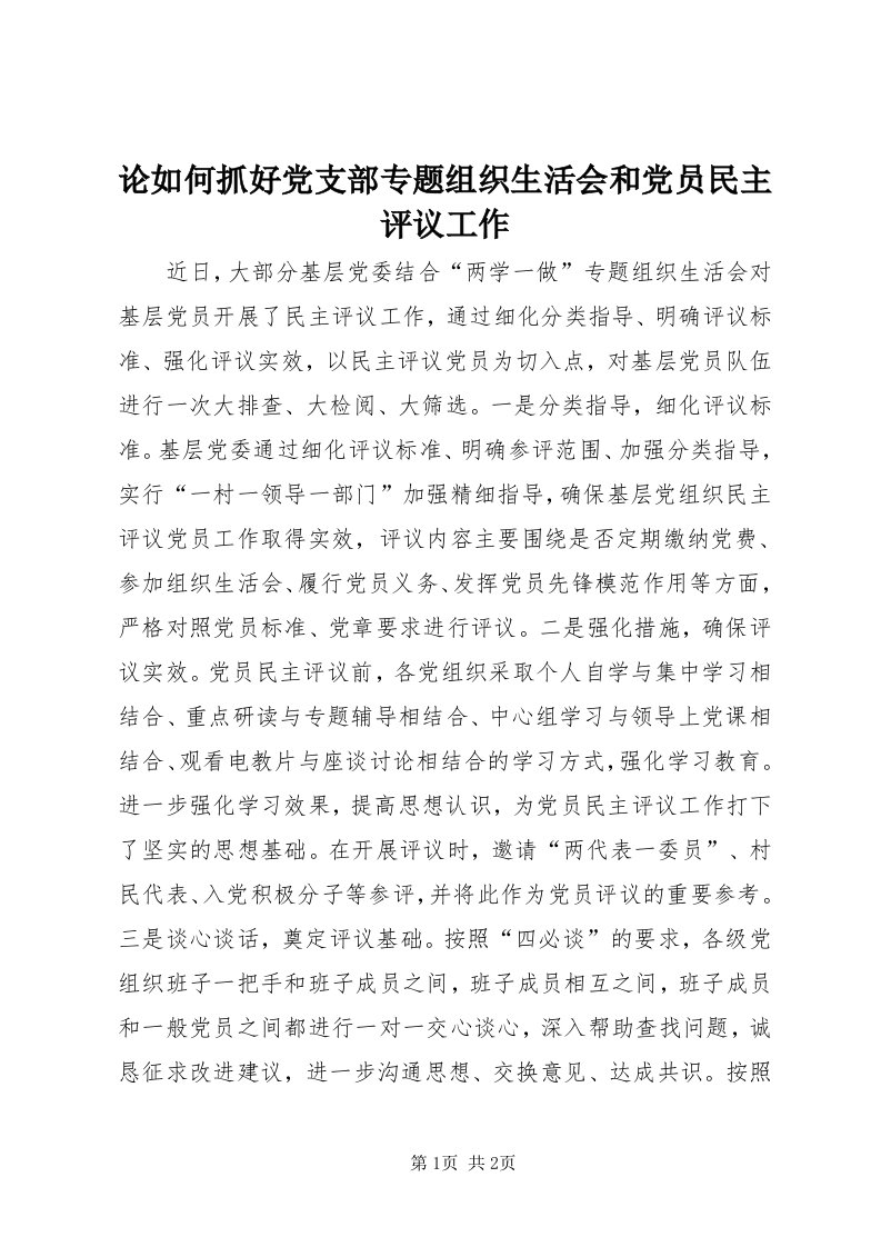 4论如何抓好党支部专题组织生活会和党员民主评议工作