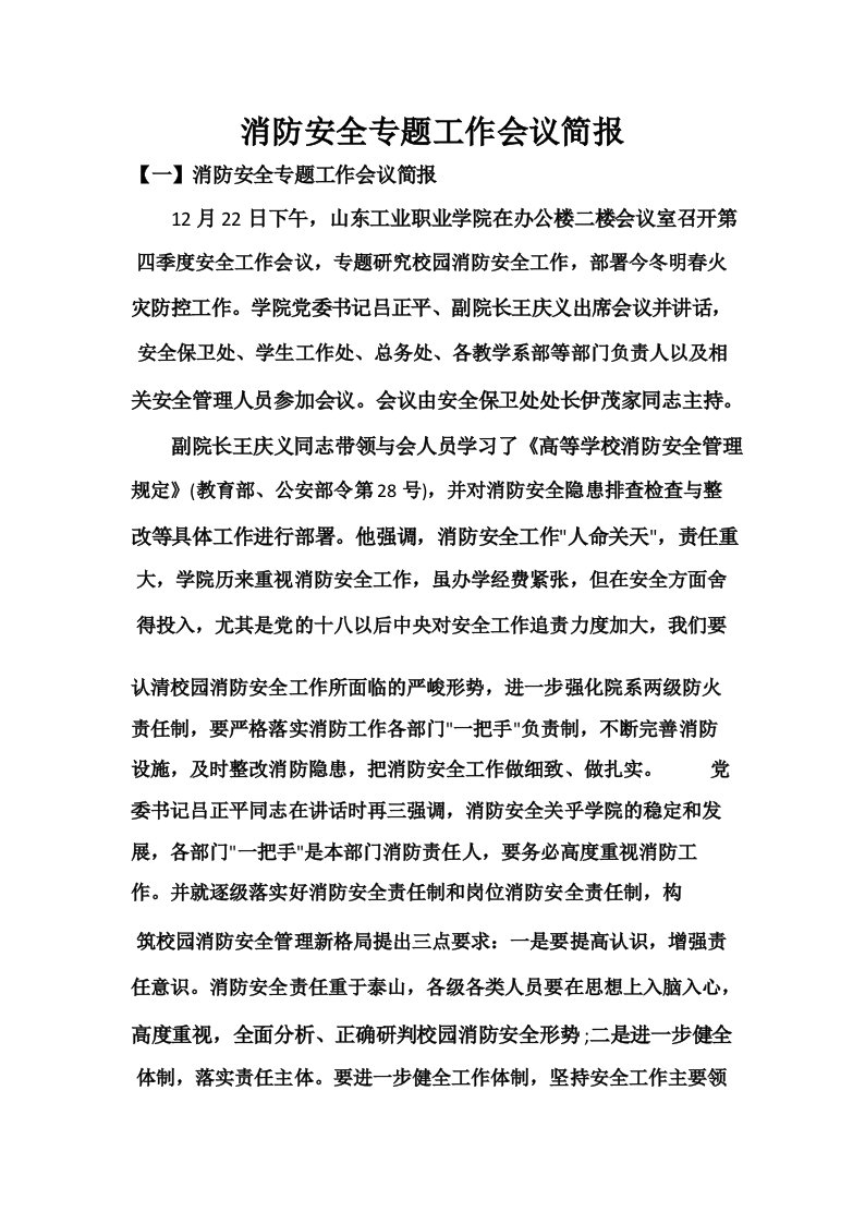 消防安全专题工作会议简报