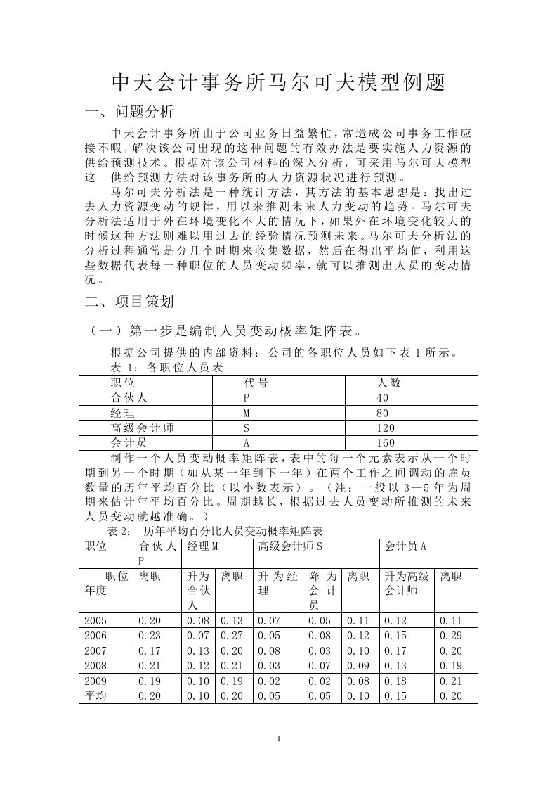 中天会计事务所马尔可夫模型例题(最完整的例题分析)