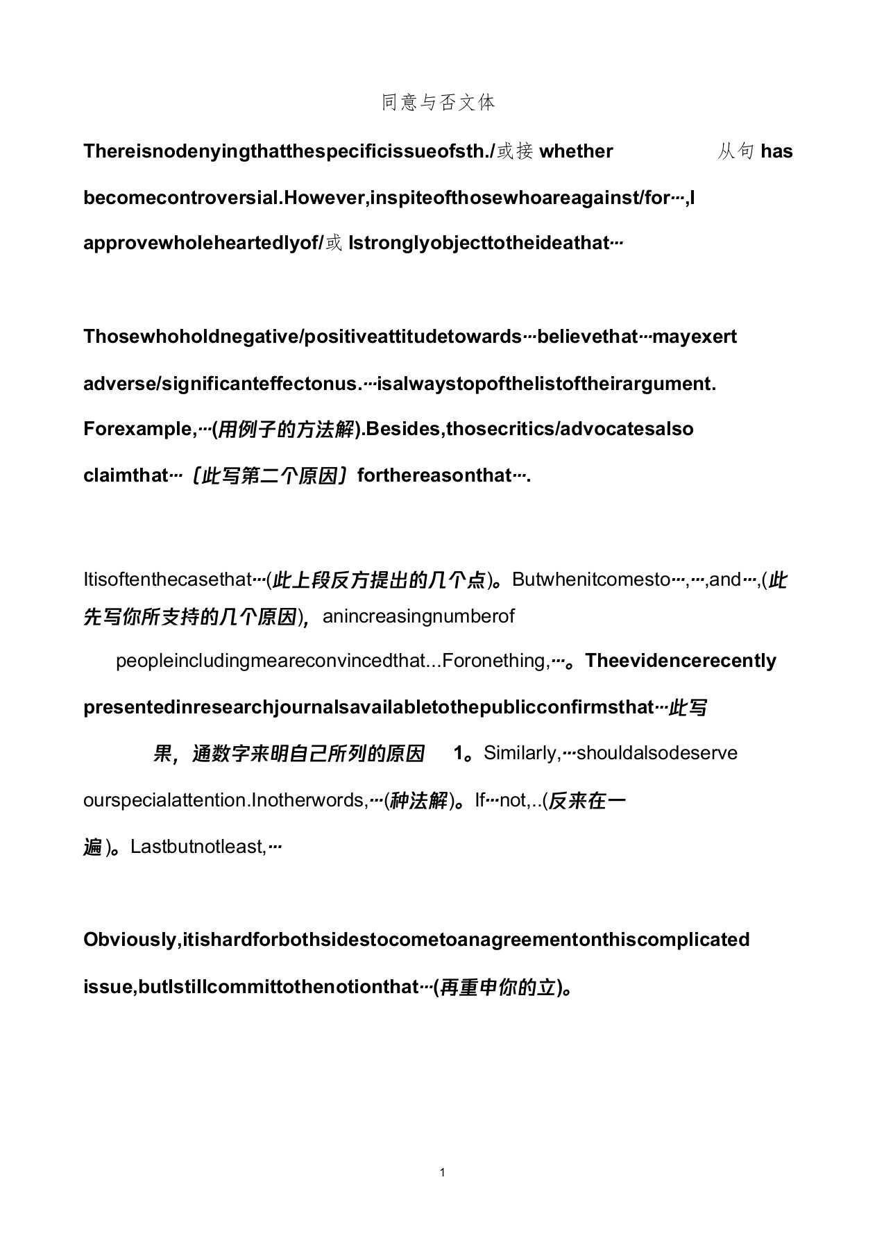 完整word版雅思作文模板经典