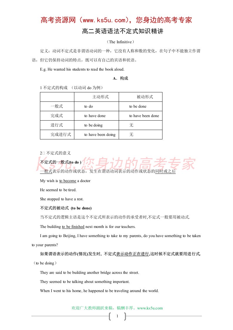 高二英语语法不定式知识精讲