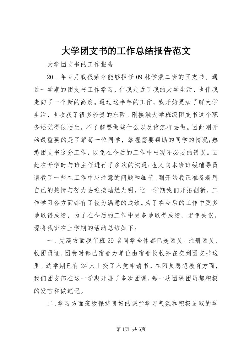 大学团支书的工作总结报告范文