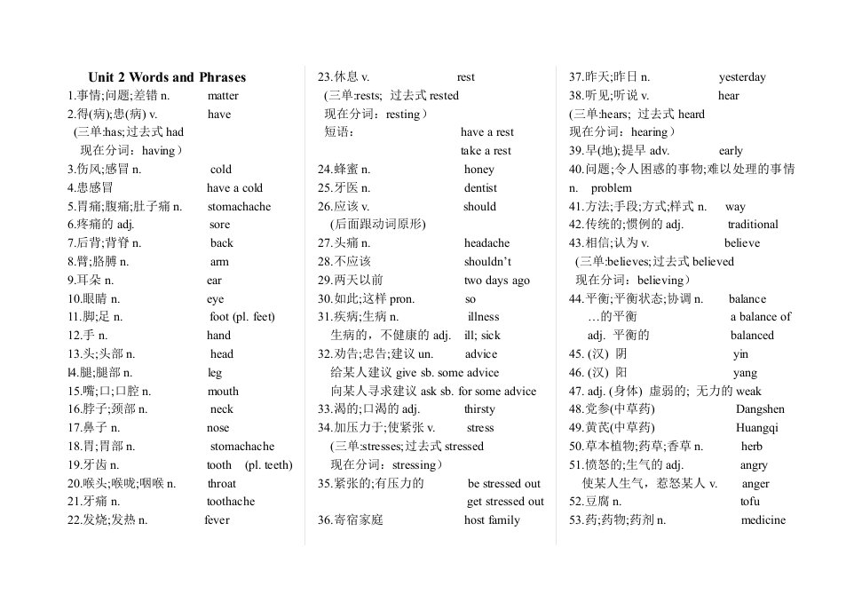 人教版八年级上册英语unit2单词短语