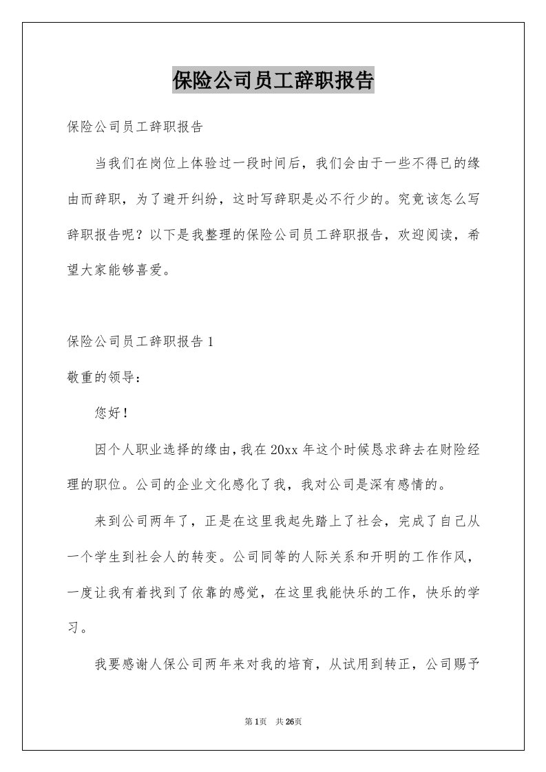 保险公司员工辞职报告例文7