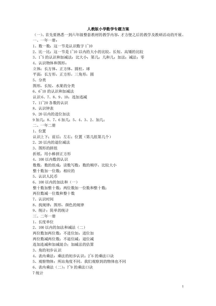 (完整版)人教版小学数学知识点归纳