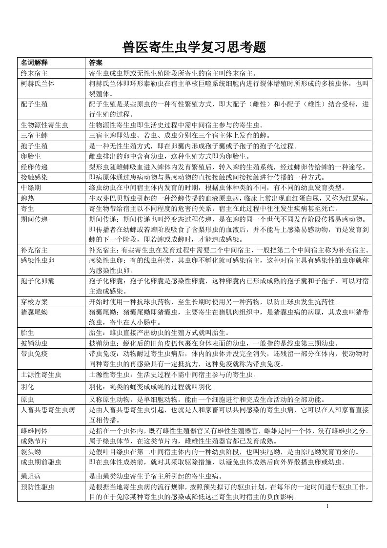 中农大兽医寄生虫学复习思考题