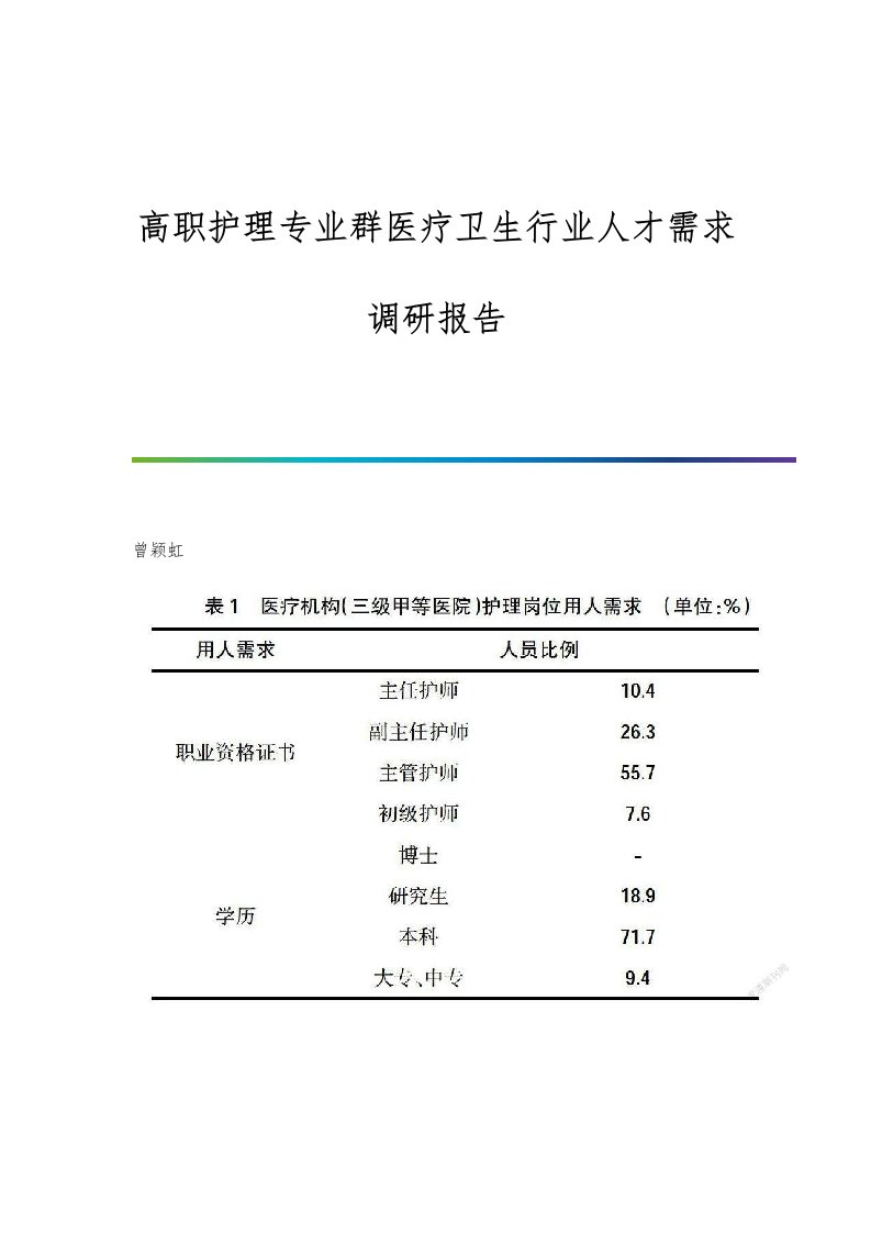 高职护理专业群医疗卫生行业人才需求调研报告