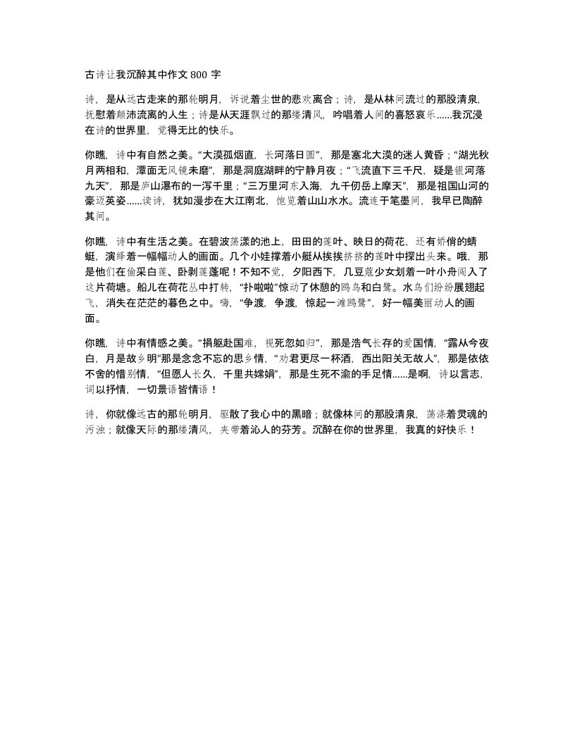 古诗让我沉醉其中作文800字