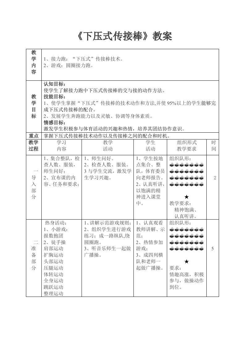 《下压式传接棒》教案