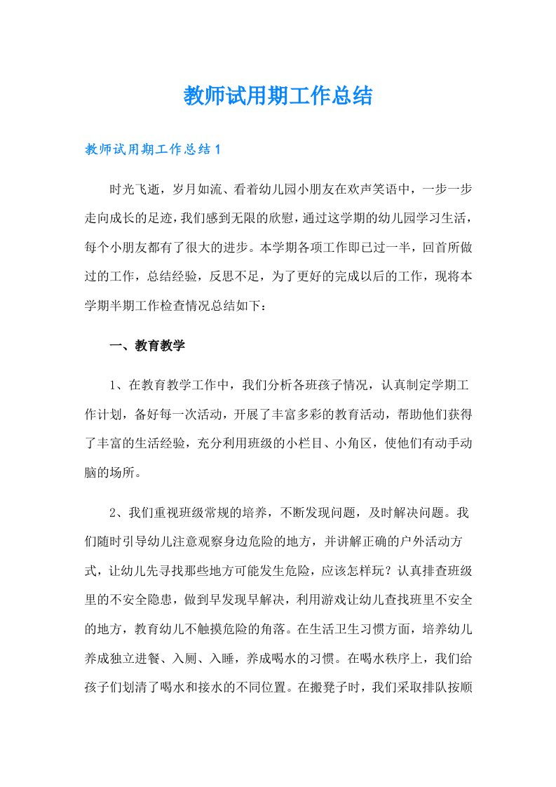 教师试用期工作总结