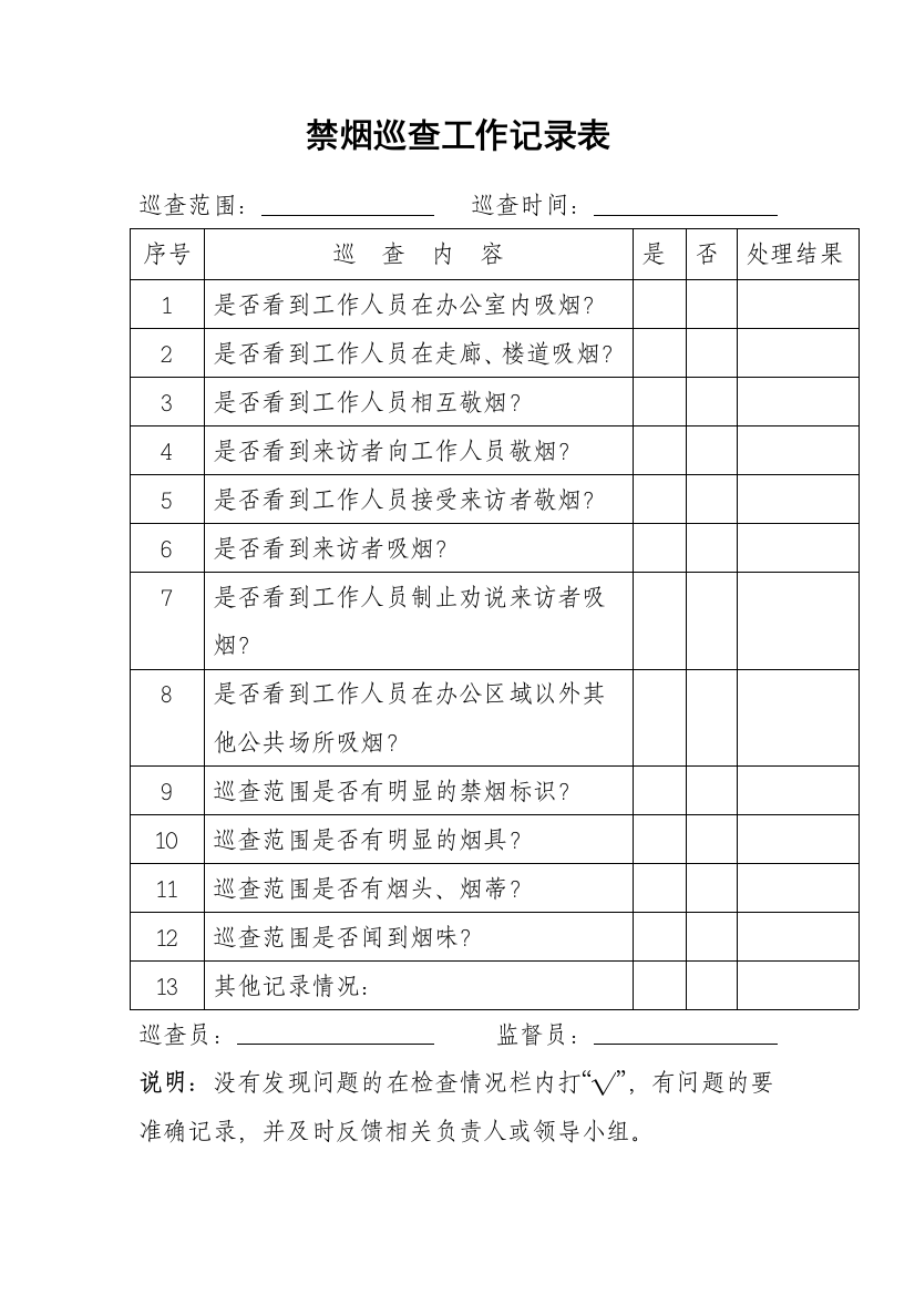 禁烟巡查记录表