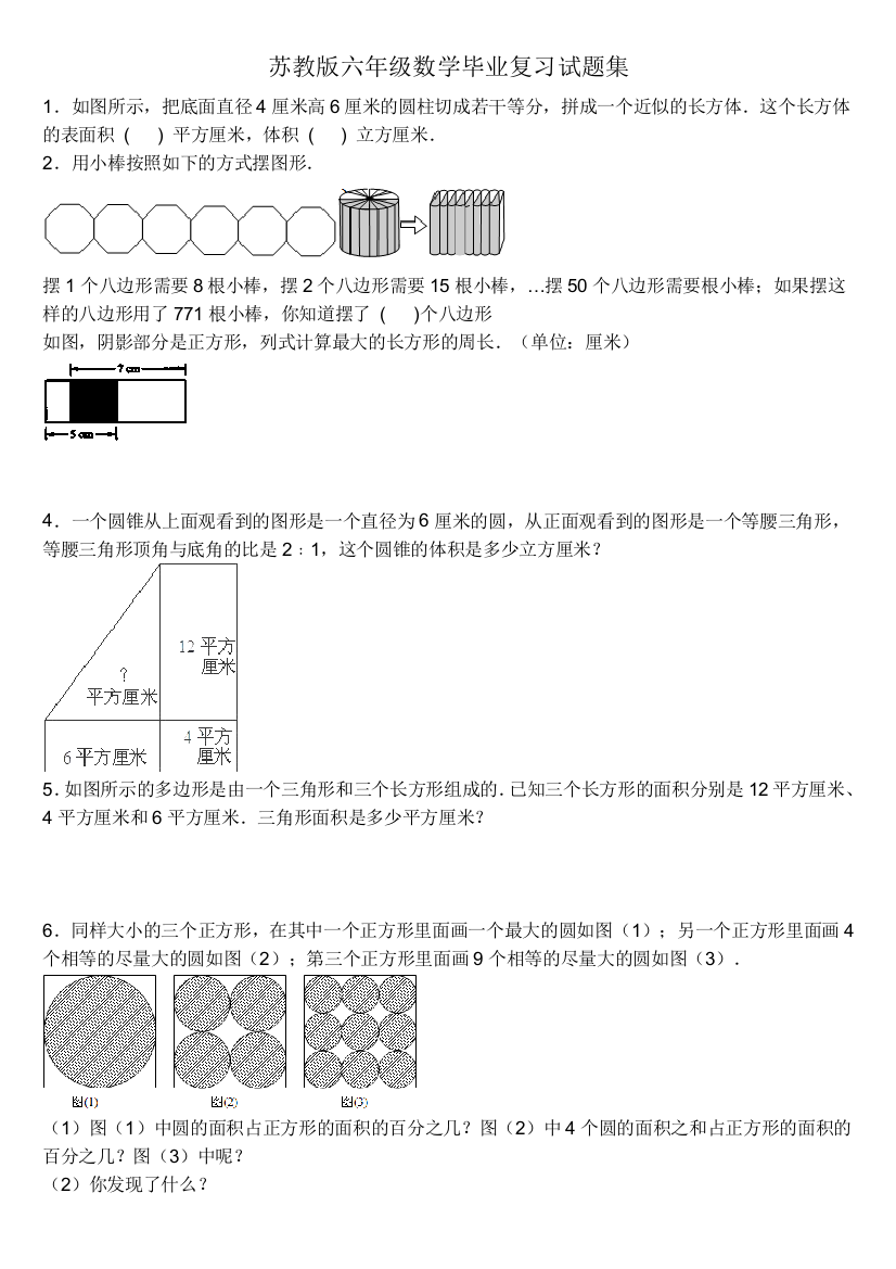 苏教版六年级数学毕业复习试题集