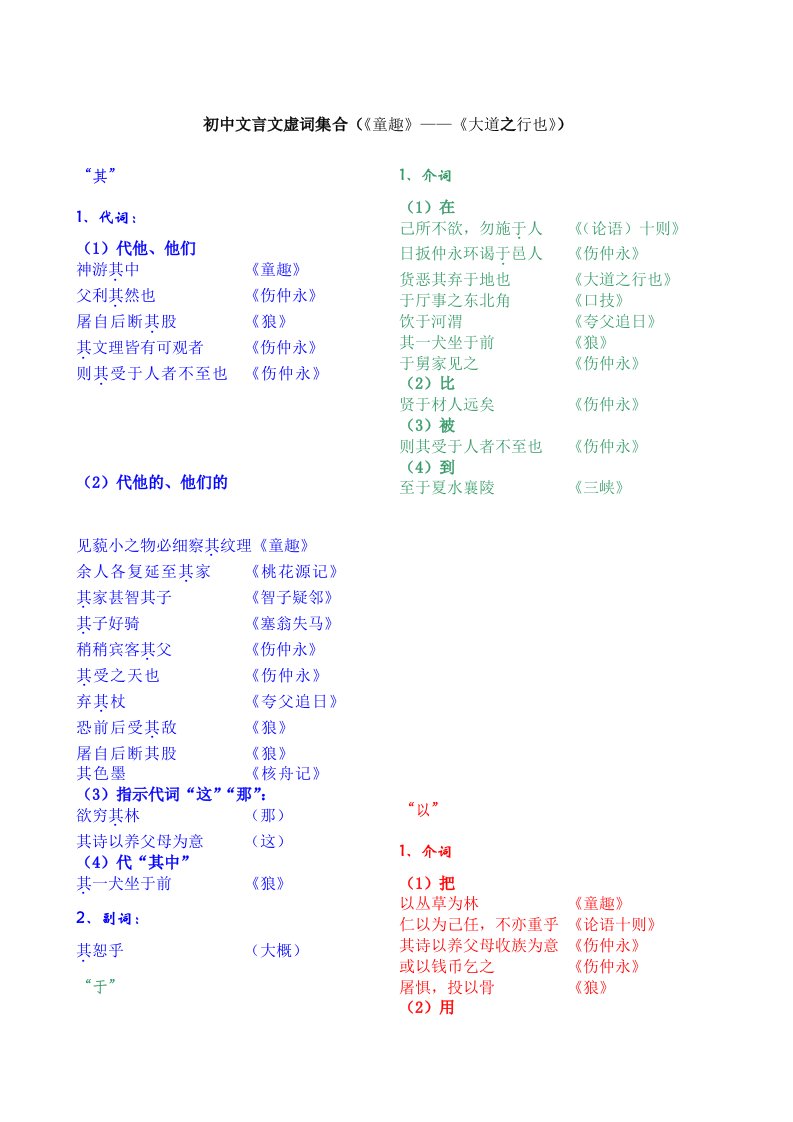 初中文言文虚词集