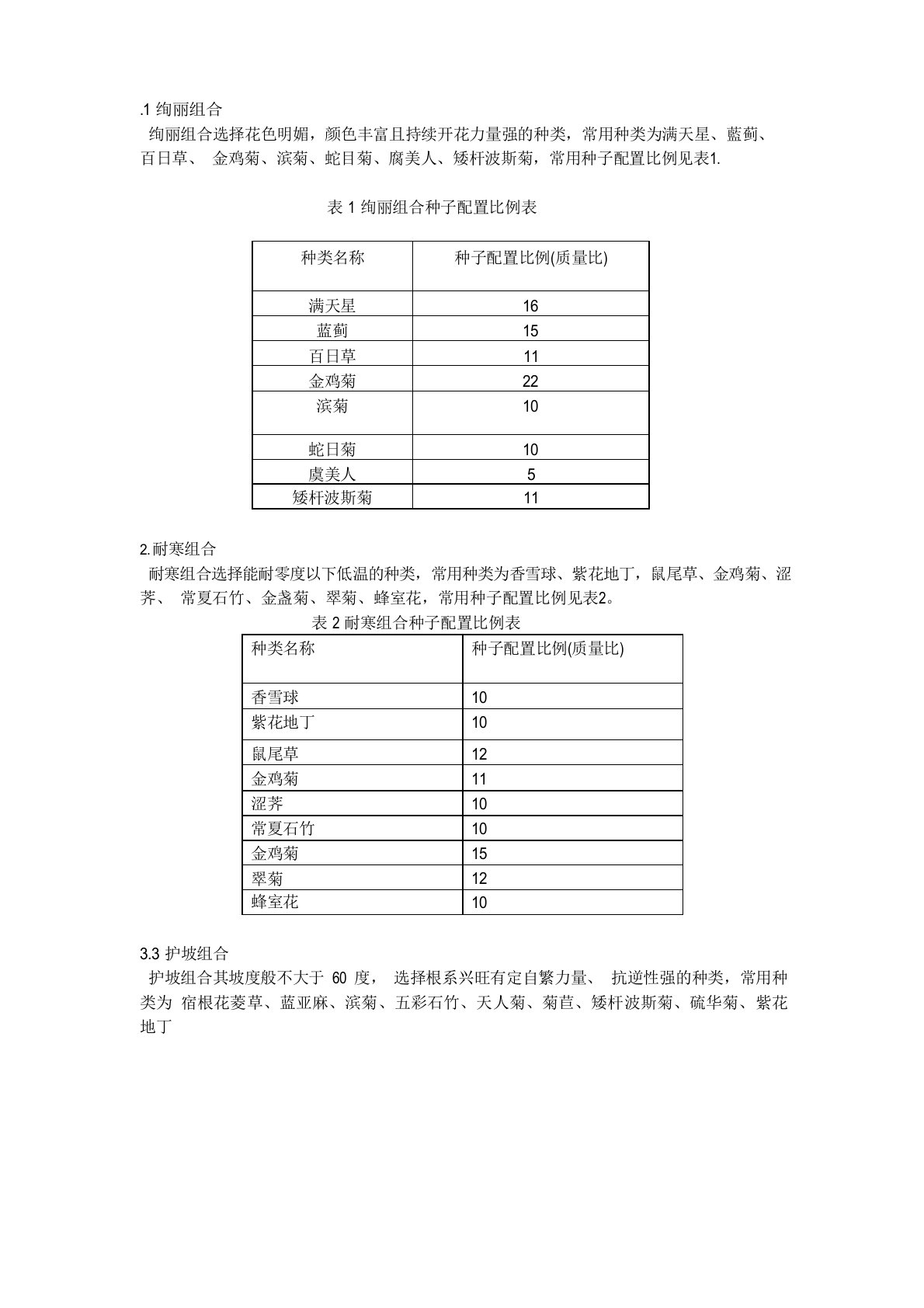 混播草花组合及配比技术