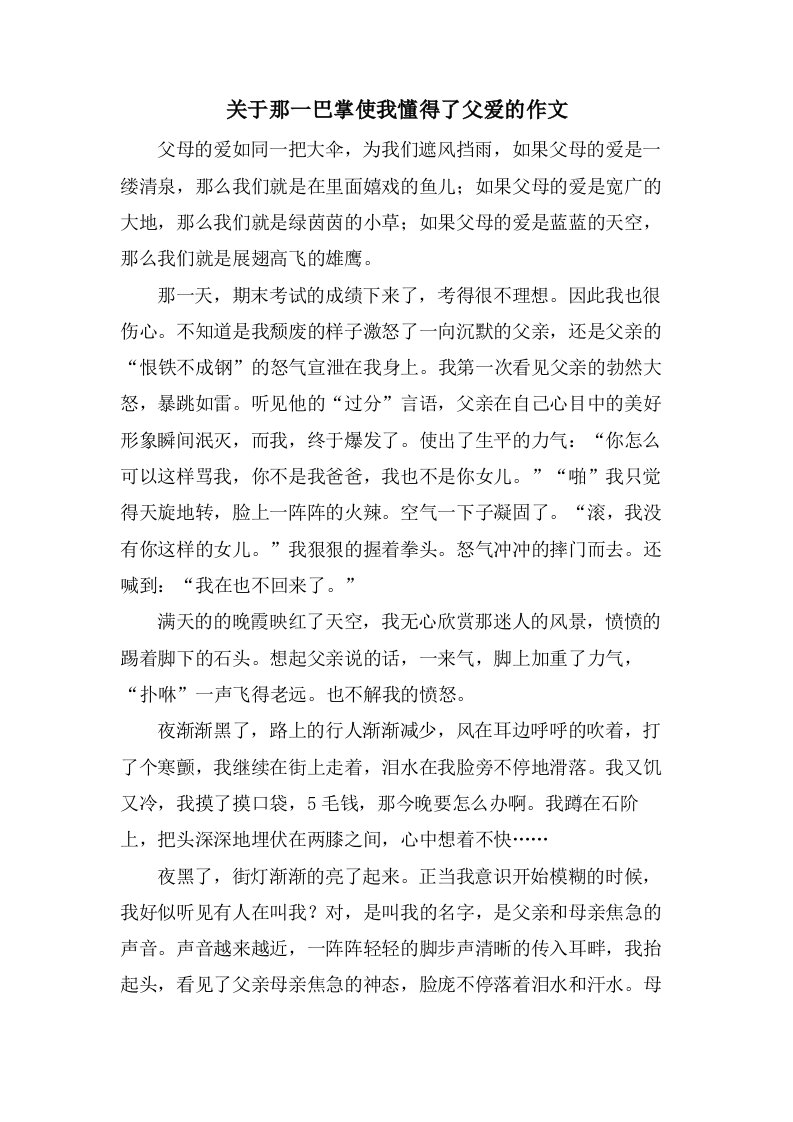 关于那一巴掌使我懂得了父爱的作文