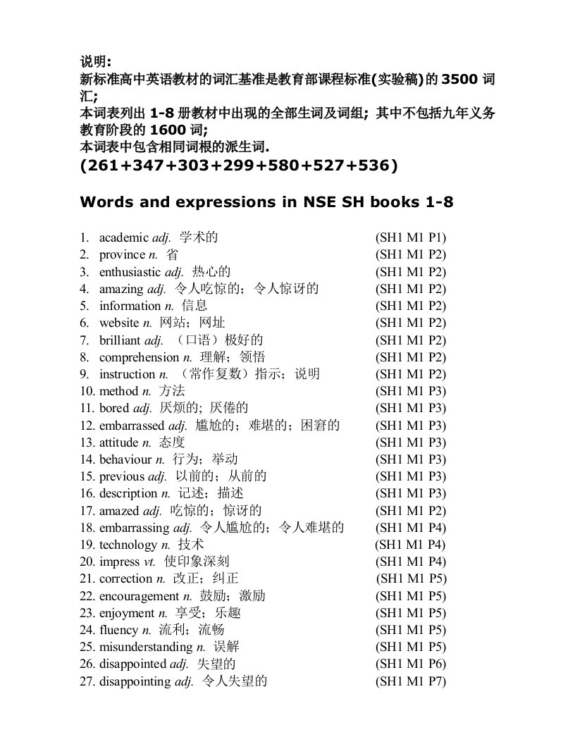 高中外研版英语单词1-8册