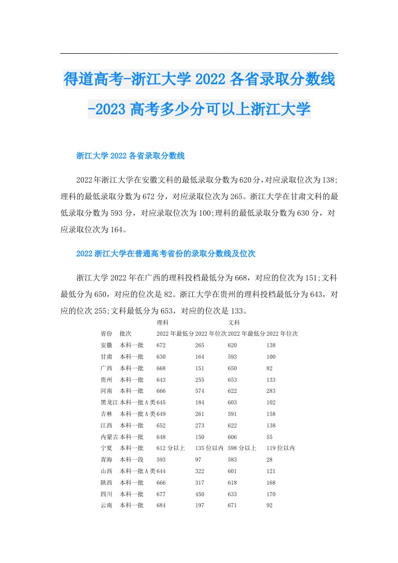 得道高考浙江大学各省录取分数线高考多少分可以上浙江大学