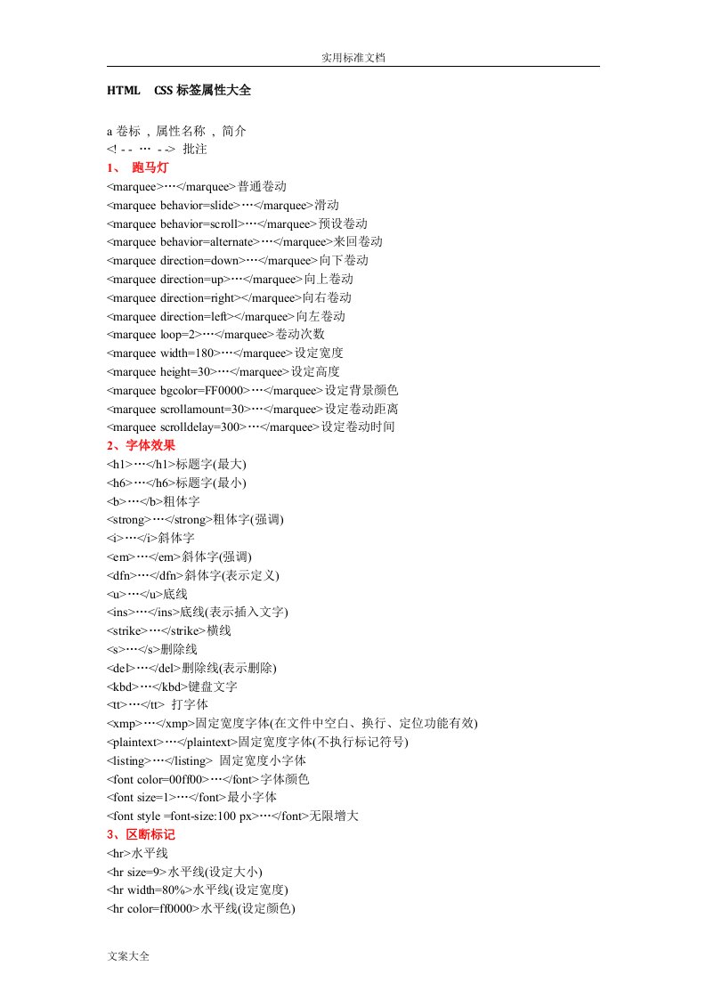 HTML+CSS标签属性大全
