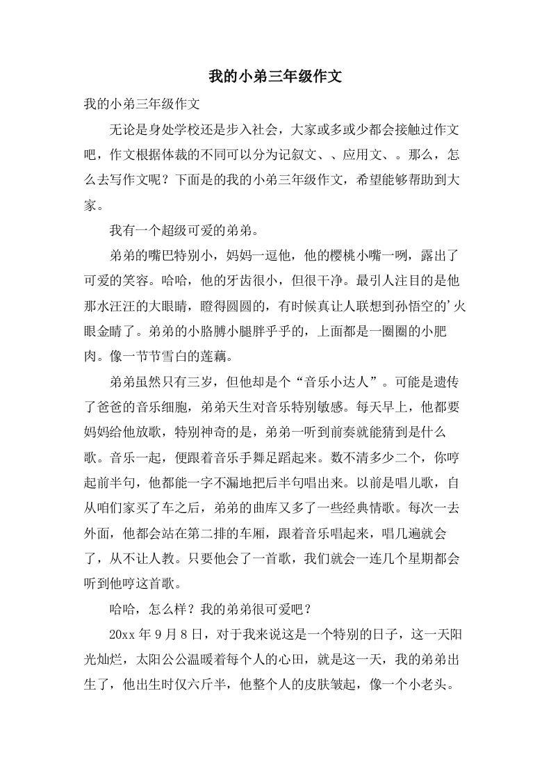 我的小弟三年级作文