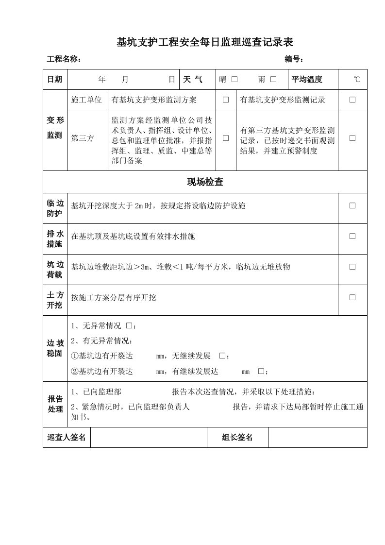 09-基坑支护监理巡查记录