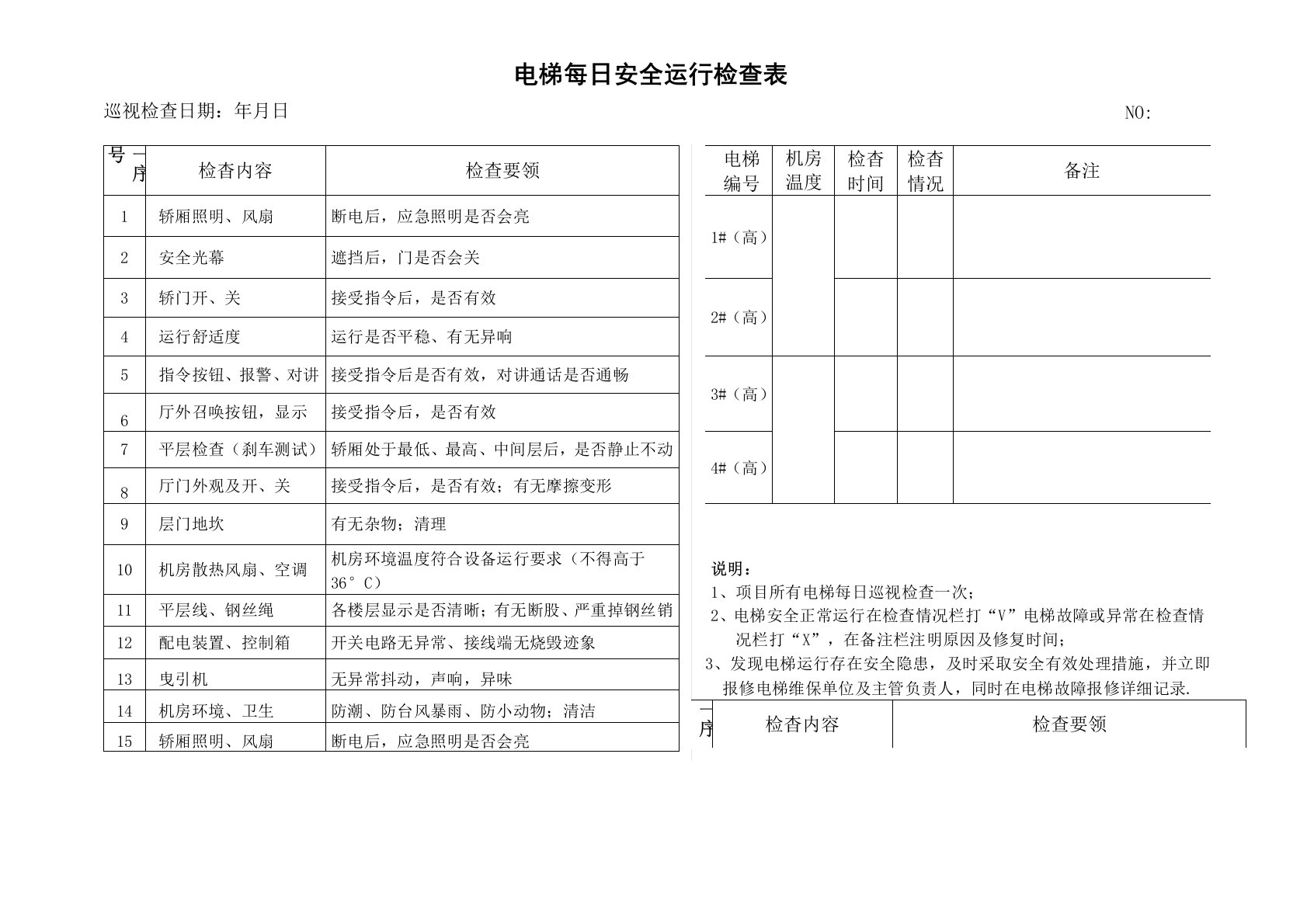 电梯每日巡查记录