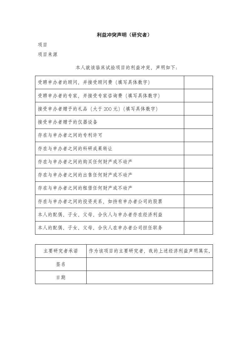 利益冲突声明