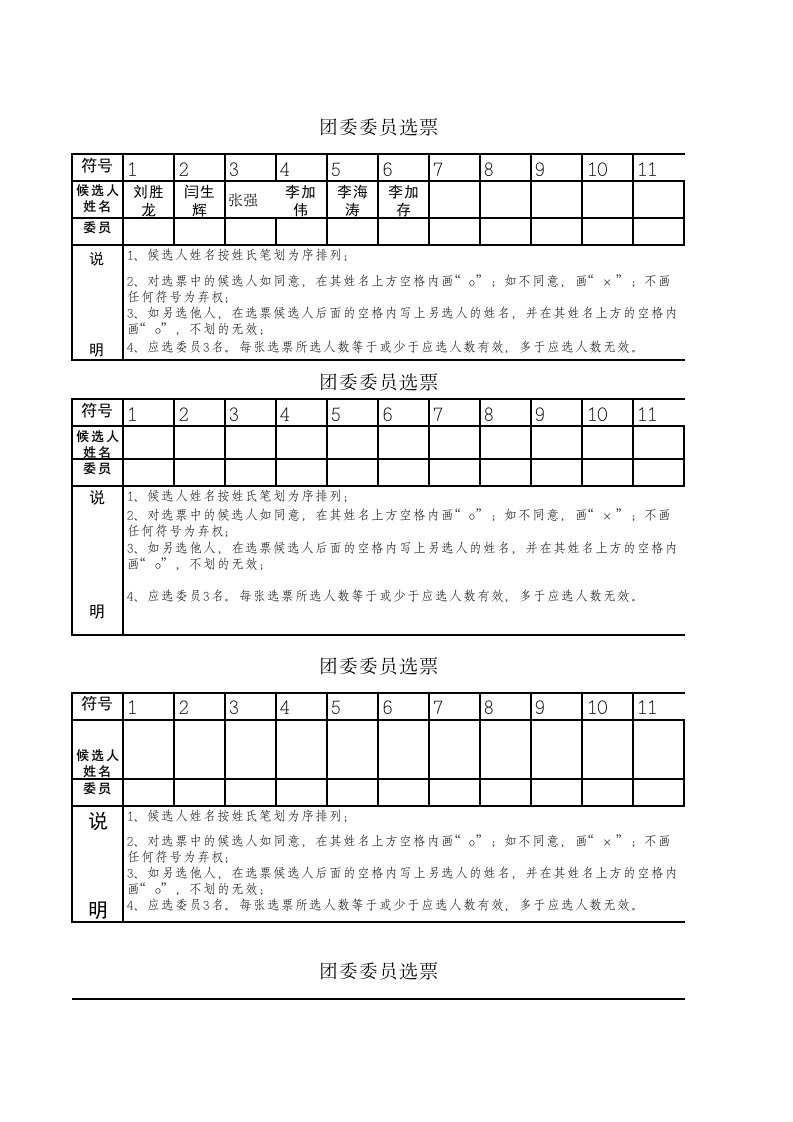 团委委员选票