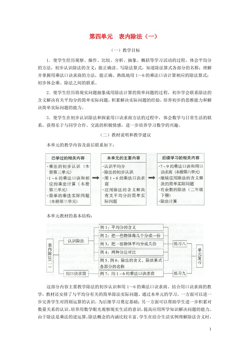 2021秋二年级数学上册第四单元表内除法一教材分析苏教版