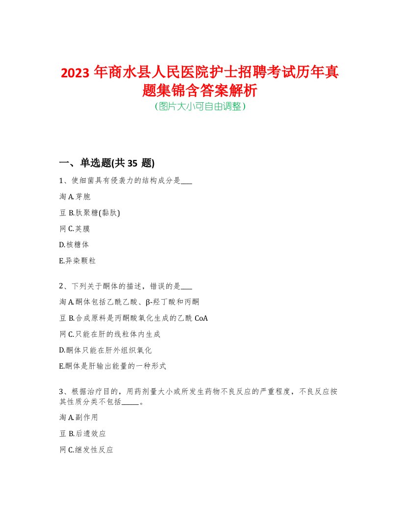 2023年商水县人民医院护士招聘考试历年真题集锦含答案解析-0