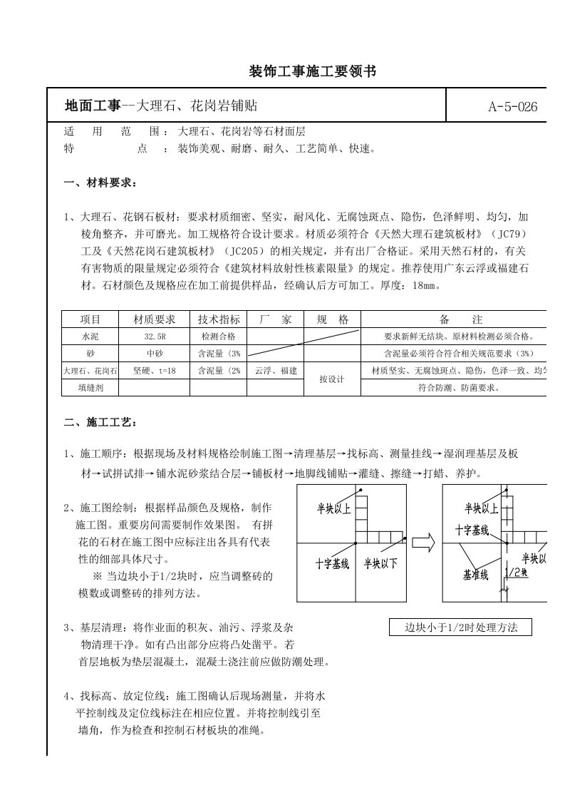 室内地面大理石铺贴施工工艺及质量要求