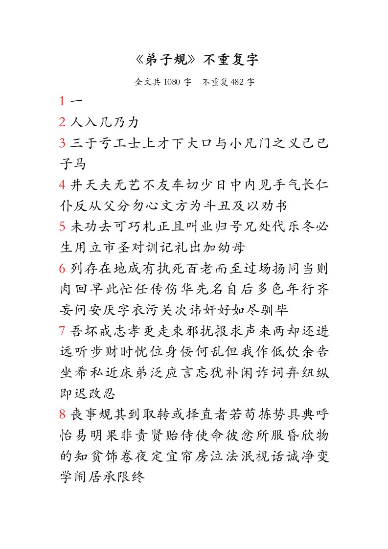 弟子规不二字