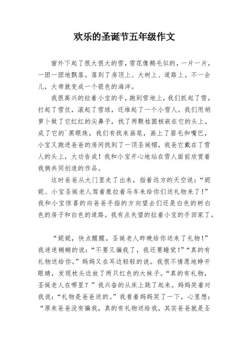 欢乐的圣诞节五年级作文