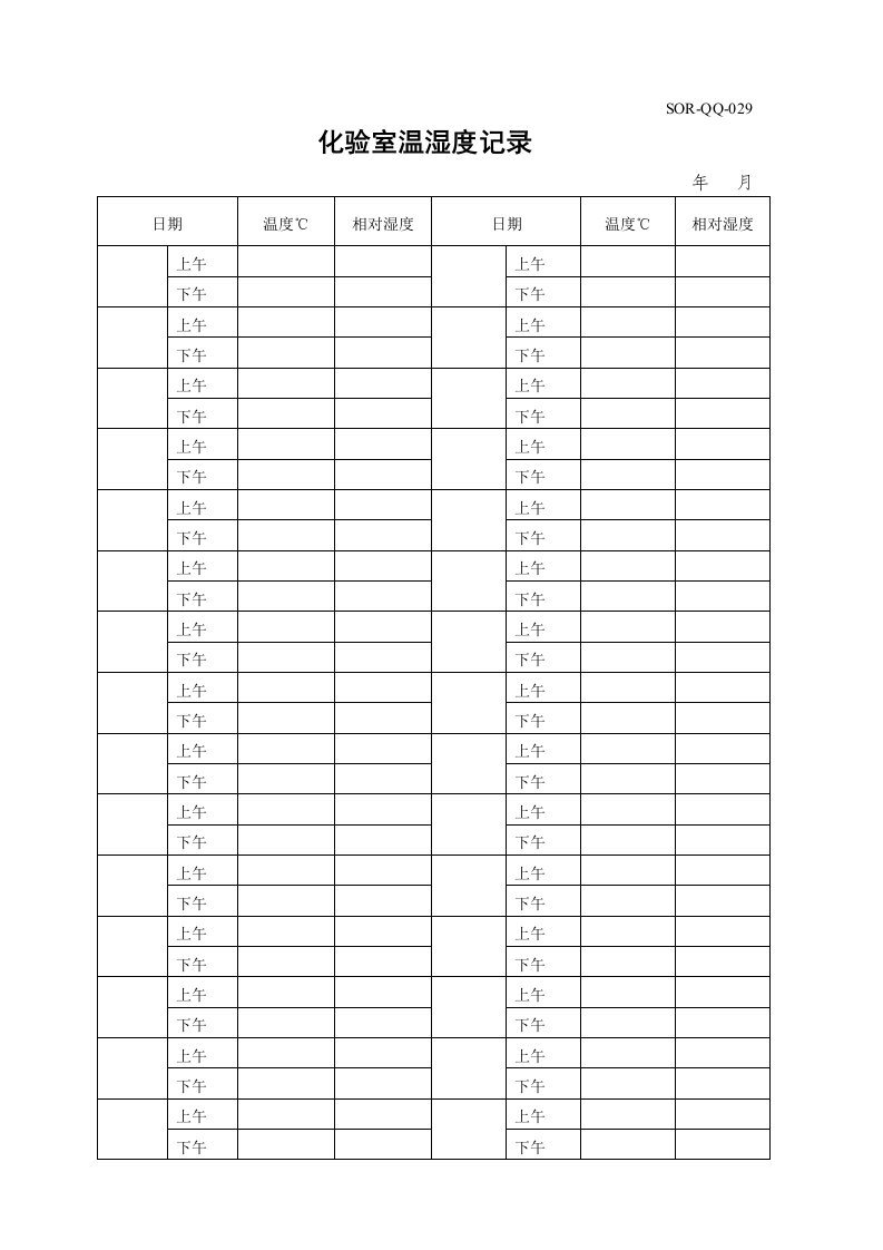 化验室温湿度记录