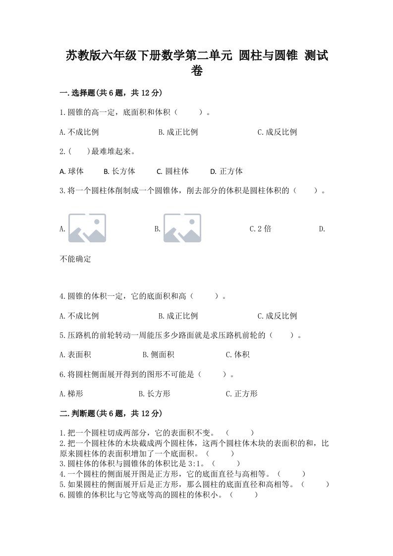 苏教版六年级下册数学第二单元