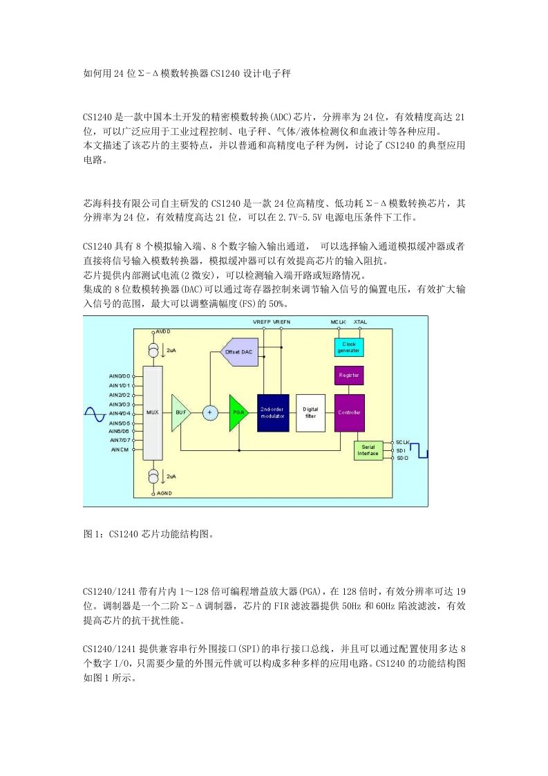 如何用24位-模数转换器CS1240设计电子秤