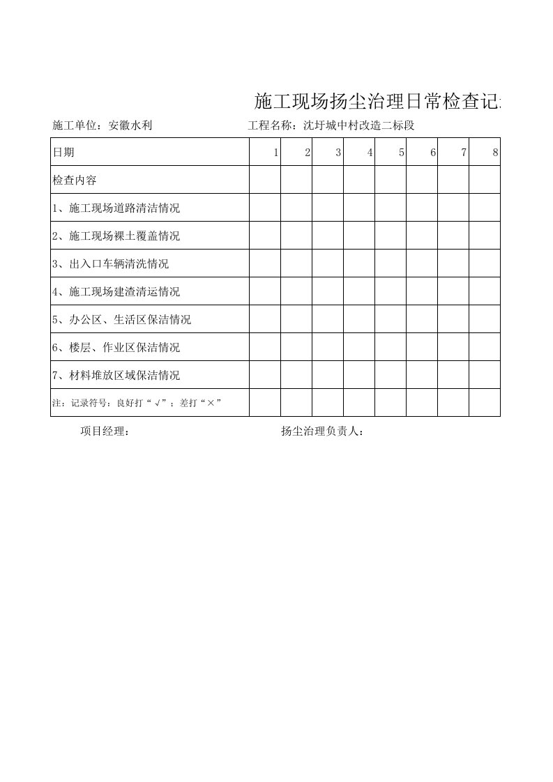 施工现场扬尘治理日常检查记录