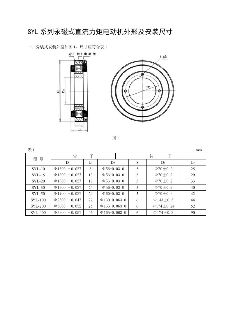 SYL永磁式直流力矩电动机外形及安装尺寸
