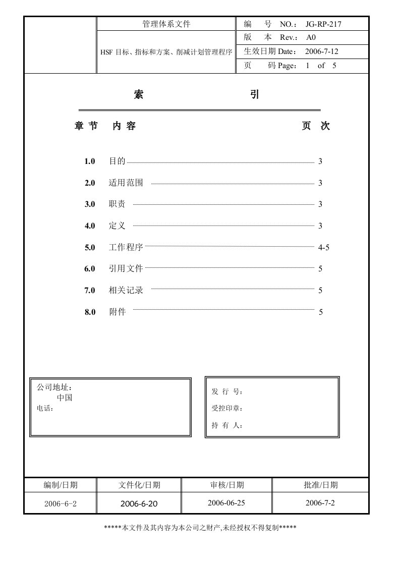 RoHS管理体系文件-HSF目标、指标和方案、削减计划管理程序(doc)-程序文件