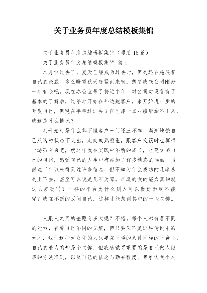 关于业务员年度总结模板集锦_1