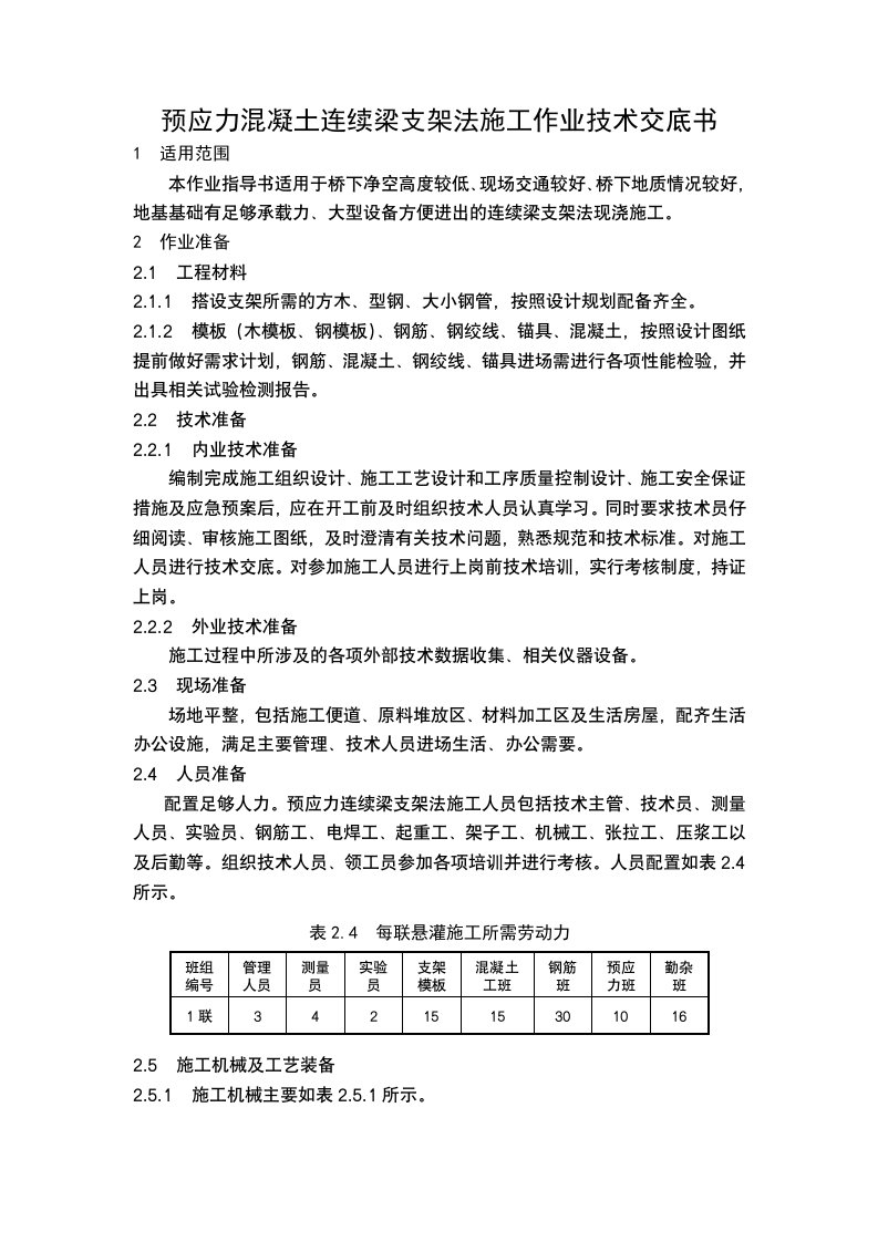 预应力混凝土连续支梁架法施工作业指导书